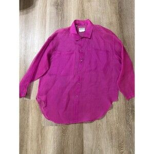 VTG Oversized Esprit Hot Pink Long Sleeve 100% Silk Button Up Blouse Size Small